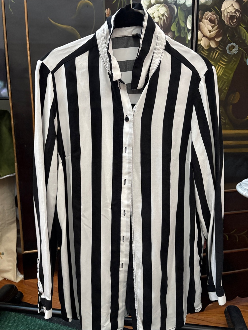 H&M Black and White Vertical Stripe Button Down Shirt